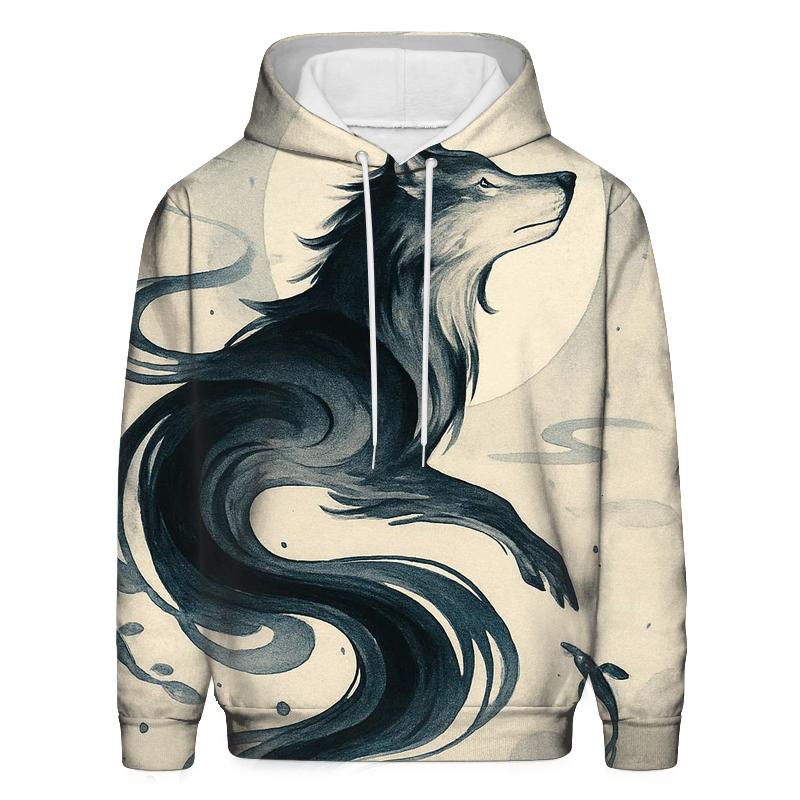 Moonlit Inkwave Spirit Wolf zip-up hoodies