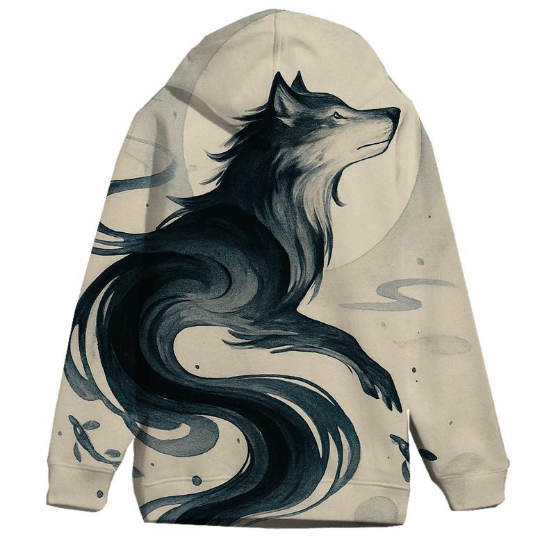 Moonlit Inkwave Spirit Wolf zip-up hoodies