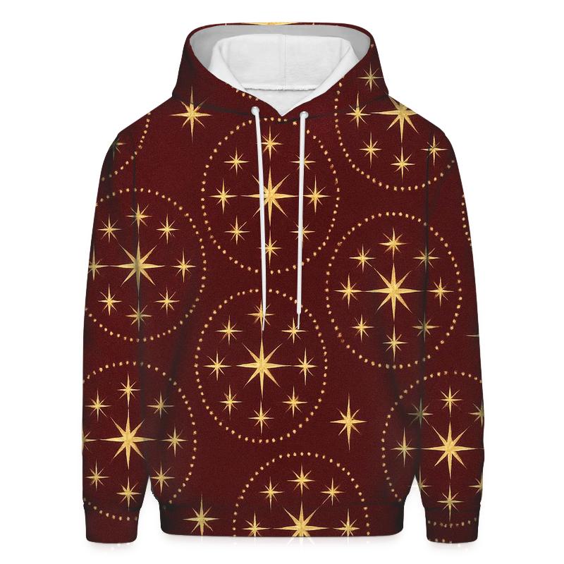 Golden Starburst Concentric Rings On Burgundy Background printed hoodies