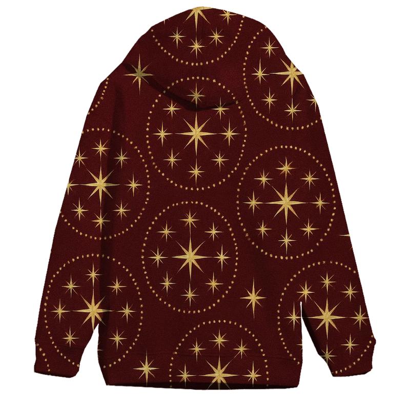 Golden Starburst Concentric Rings On Burgundy Background printed hoodies