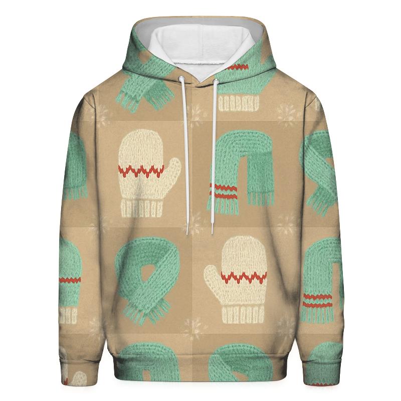Mint Mitten And Scarf Checkerboard On Beige Background premium hoodies