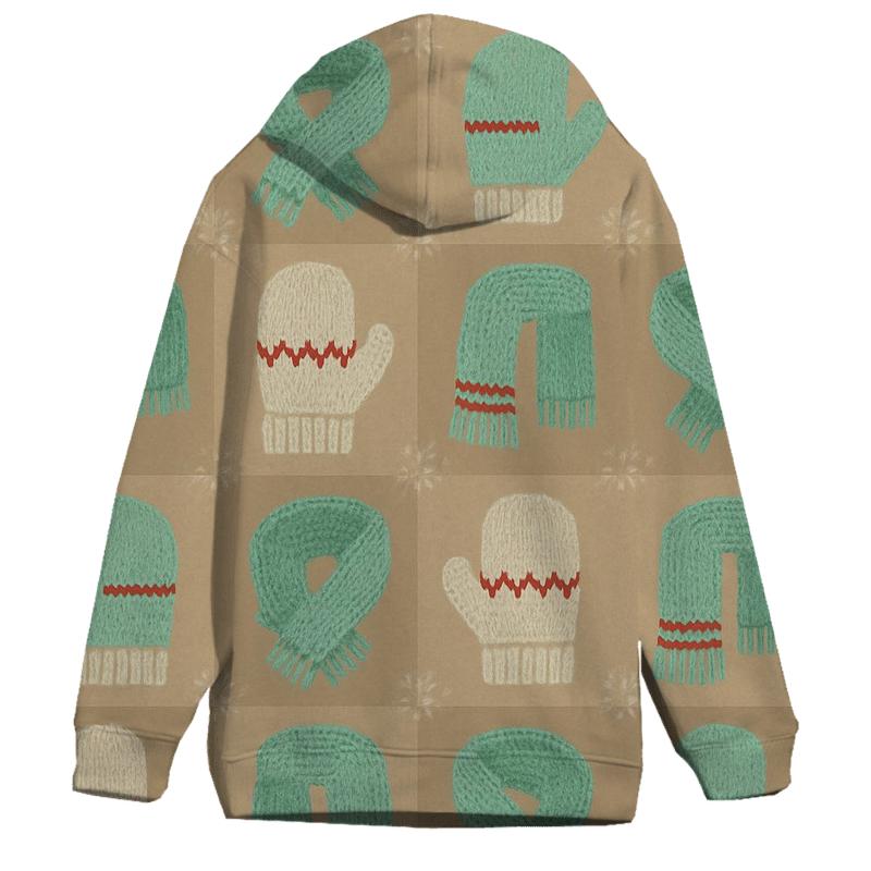 Mint Mitten And Scarf Checkerboard On Beige Background premium hoodies