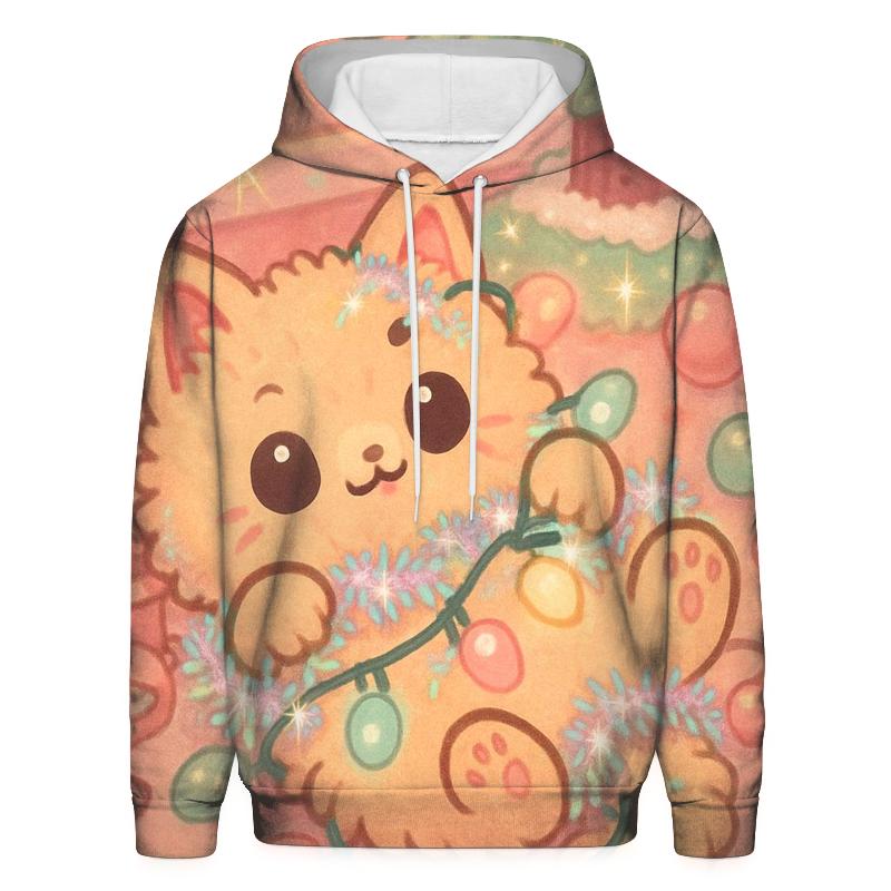 Christmas Cat Tangled In Fairy Lights printed hoodies