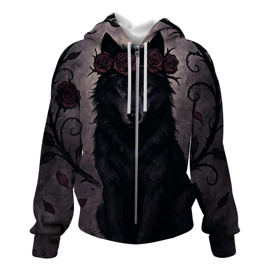 Midnight Garden Thorn Crown Wolf designer hoodies