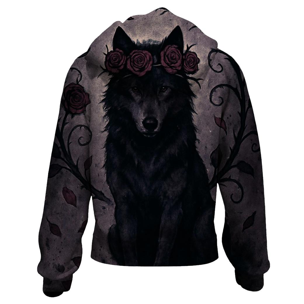 Midnight Garden Thorn Crown Wolf designer hoodies