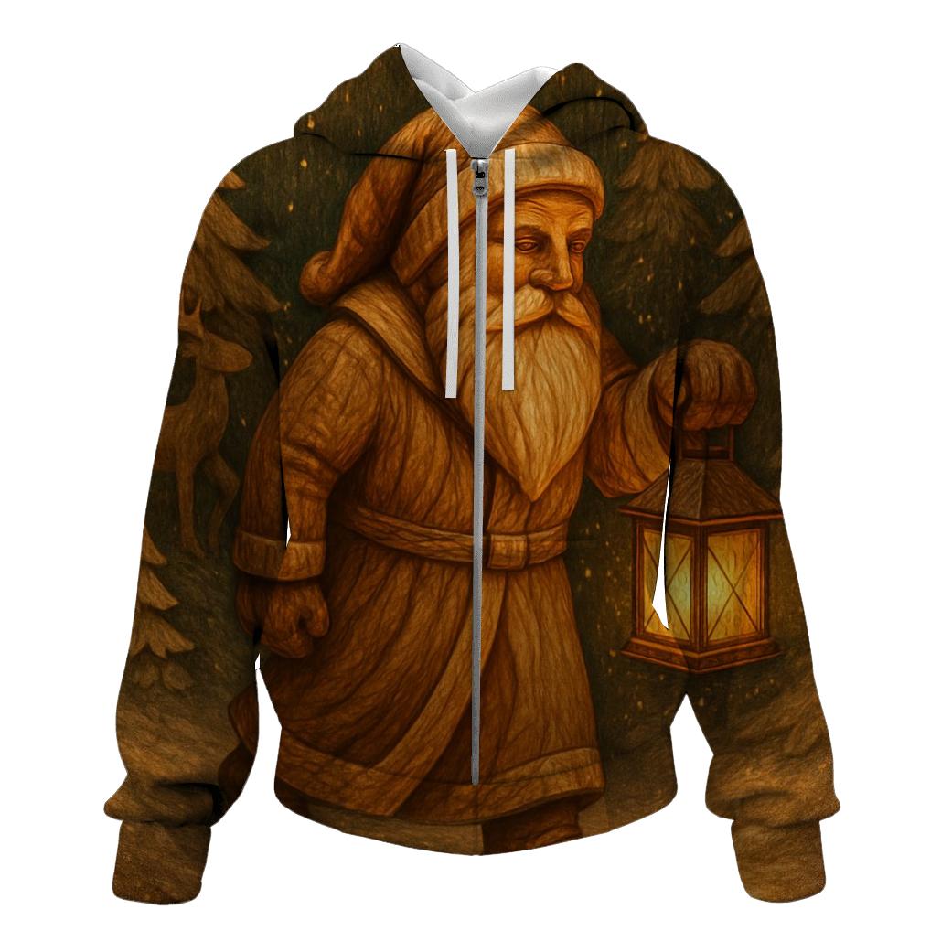 Vintage Wood Carved Santa Lantern hoodie trends