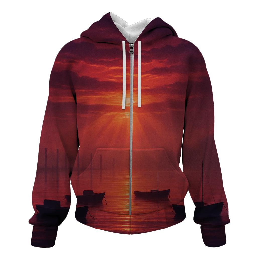 Crimson Cloud Harbor Drift graphic hoodies