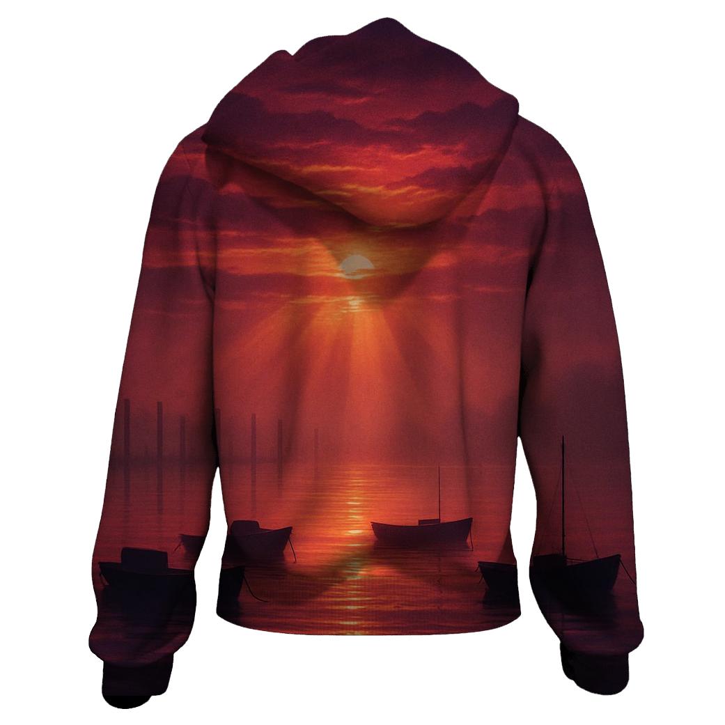 Crimson Cloud Harbor Drift graphic hoodies