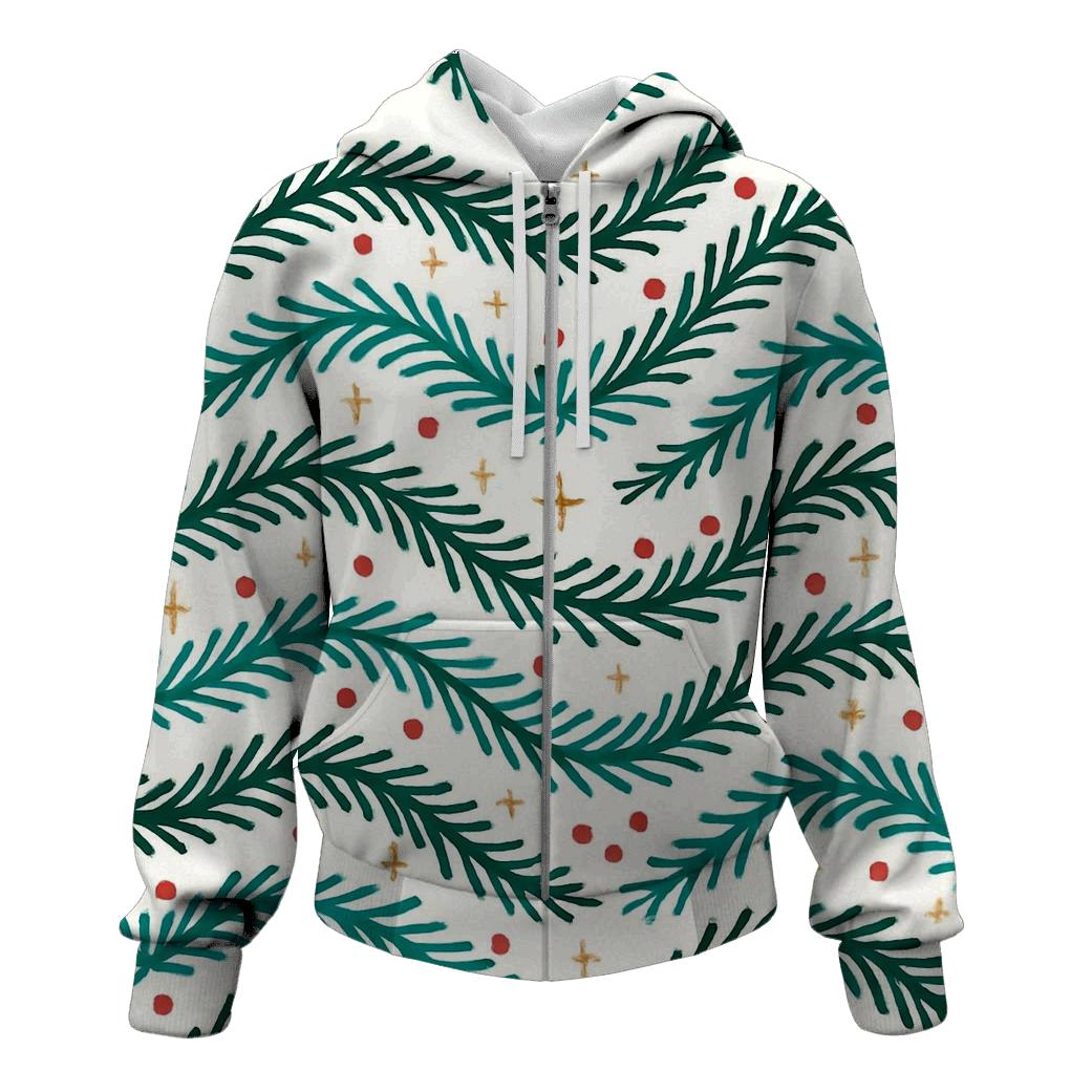 Teal Pine Branch Wave On White Background designer hoodies
