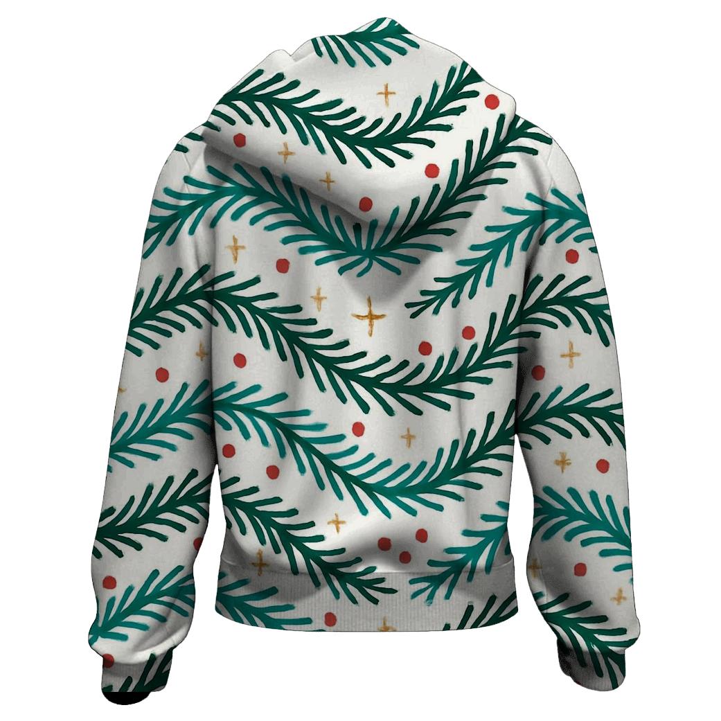 Teal Pine Branch Wave On White Background designer hoodies