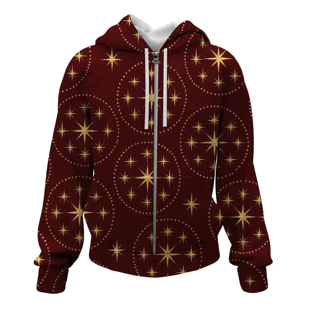 Golden Starburst Concentric Rings On Burgundy Background embroidered hoodies