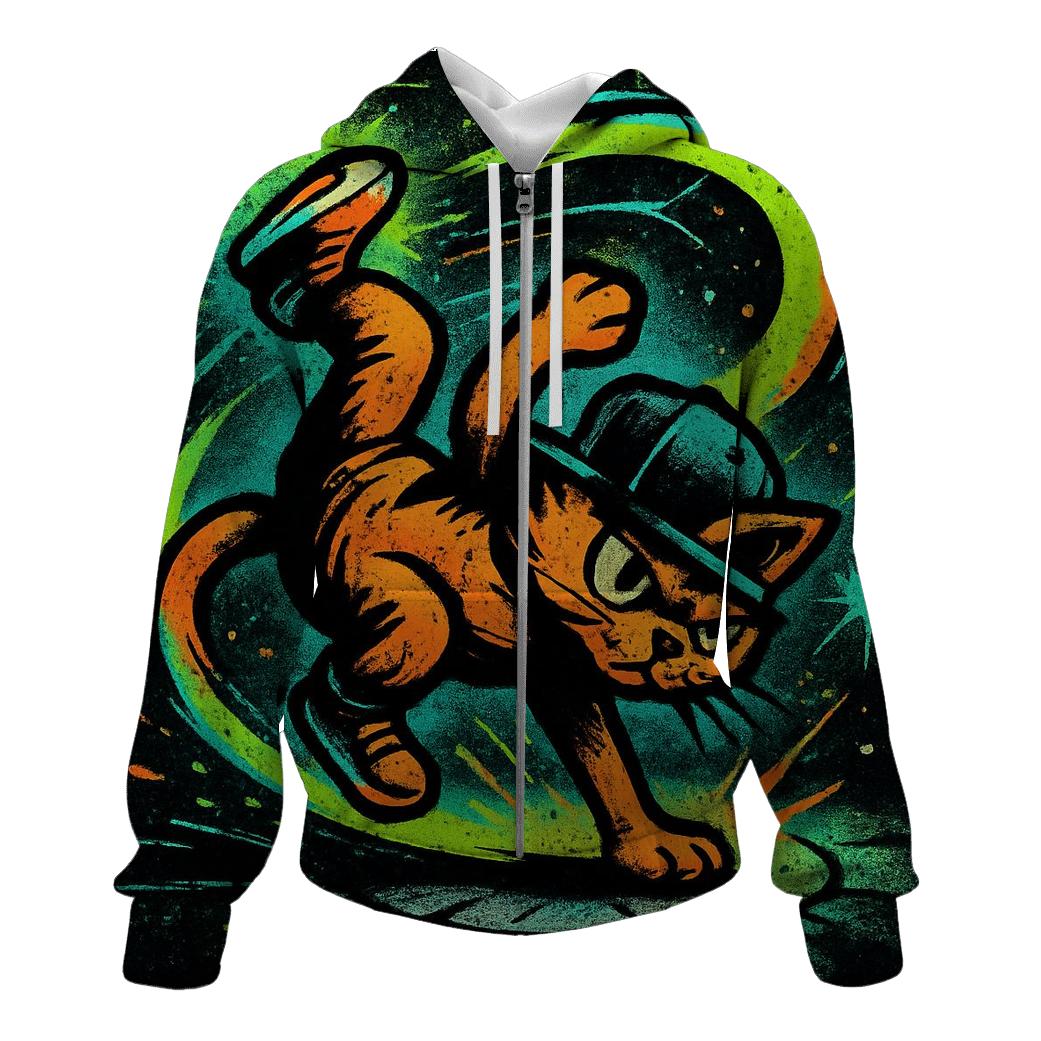 Graffiti Meteor Breakdance Cat zip-up hoodies