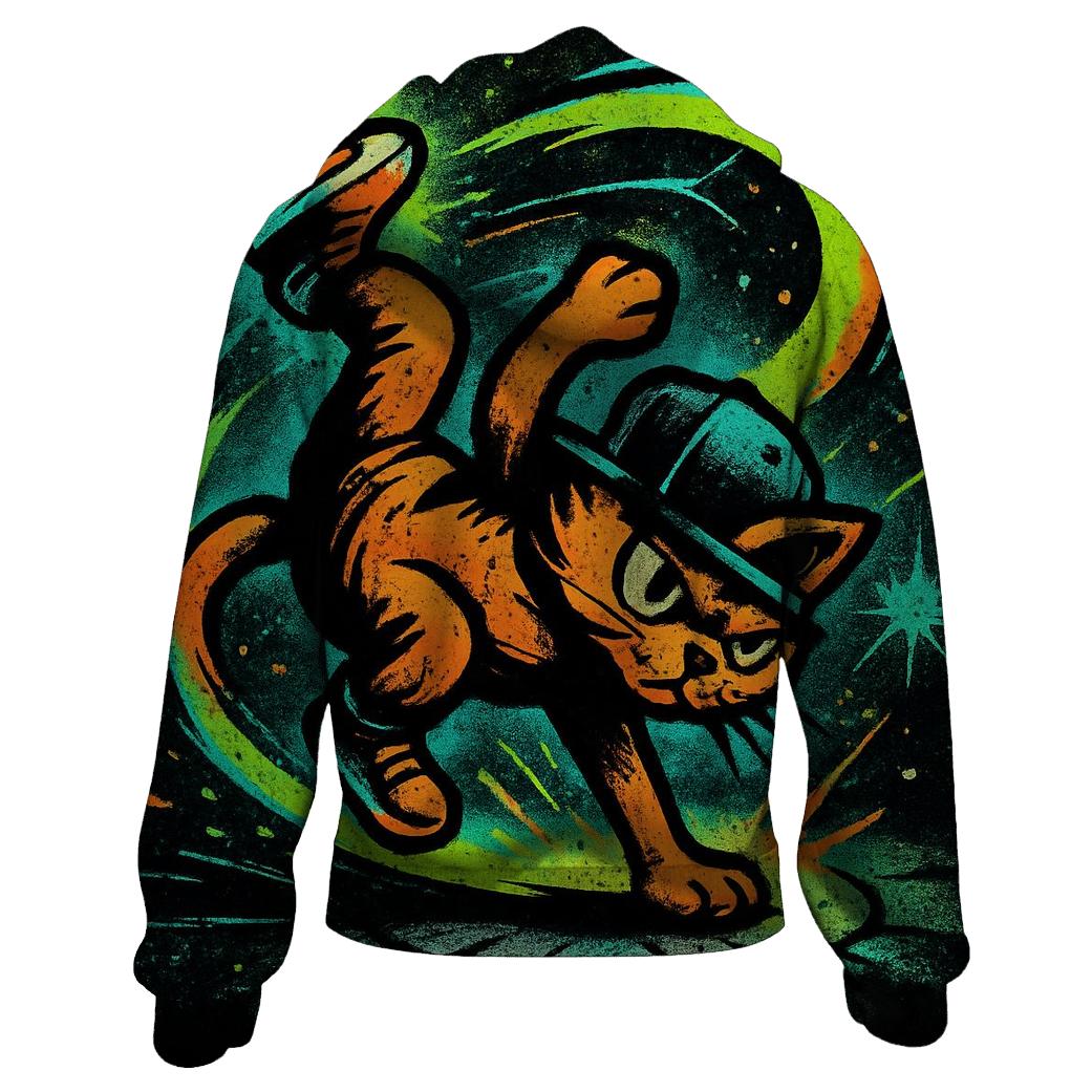Graffiti Meteor Breakdance Cat zip-up hoodies