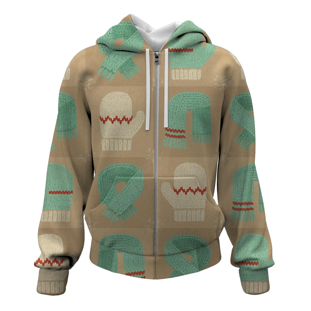 Mint Mitten And Scarf Checkerboard On Beige Background premium hoodies