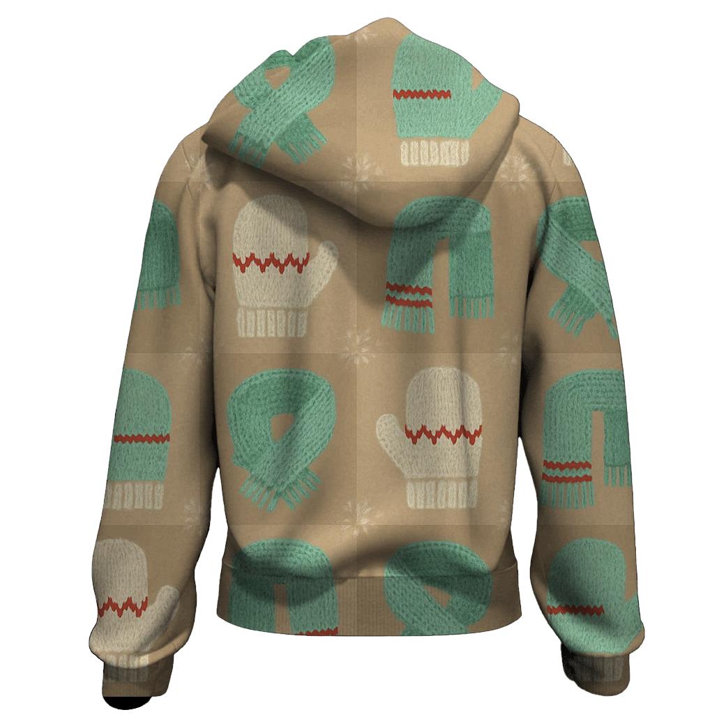 Mint Mitten And Scarf Checkerboard On Beige Background premium hoodies