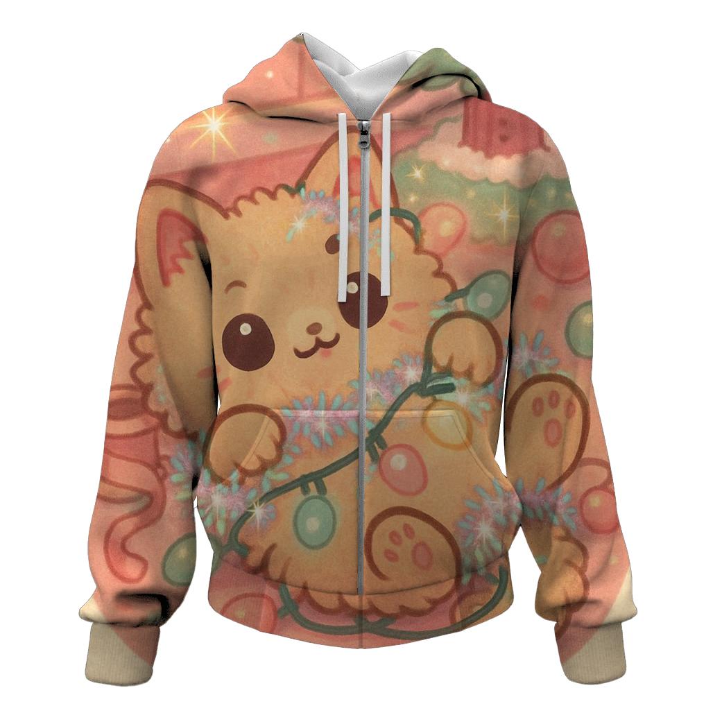 Christmas Cat Tangled In Fairy Lights designer hoodies