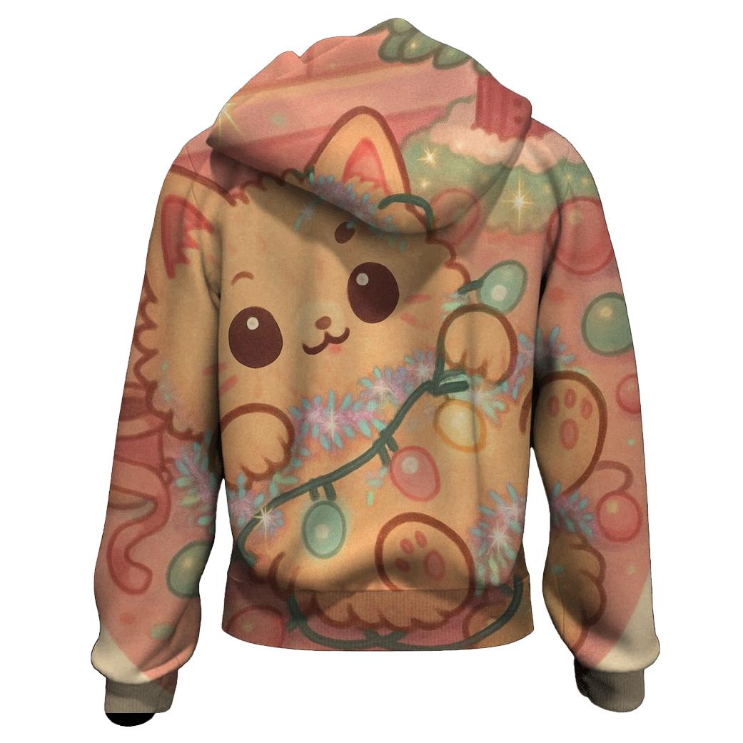 Christmas Cat Tangled In Fairy Lights designer hoodies