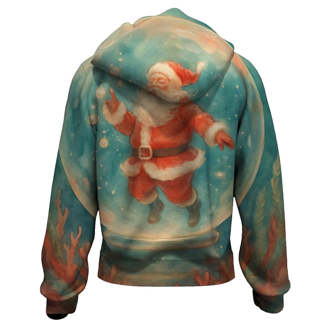 Undersea Santa In Coral Snowglobe zip-up hoodies
