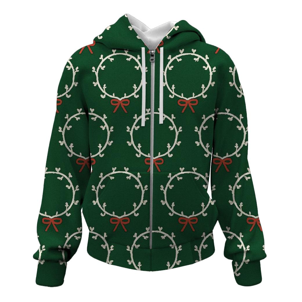 White Wreath Chain Links On Forest Green Background printed hoodies