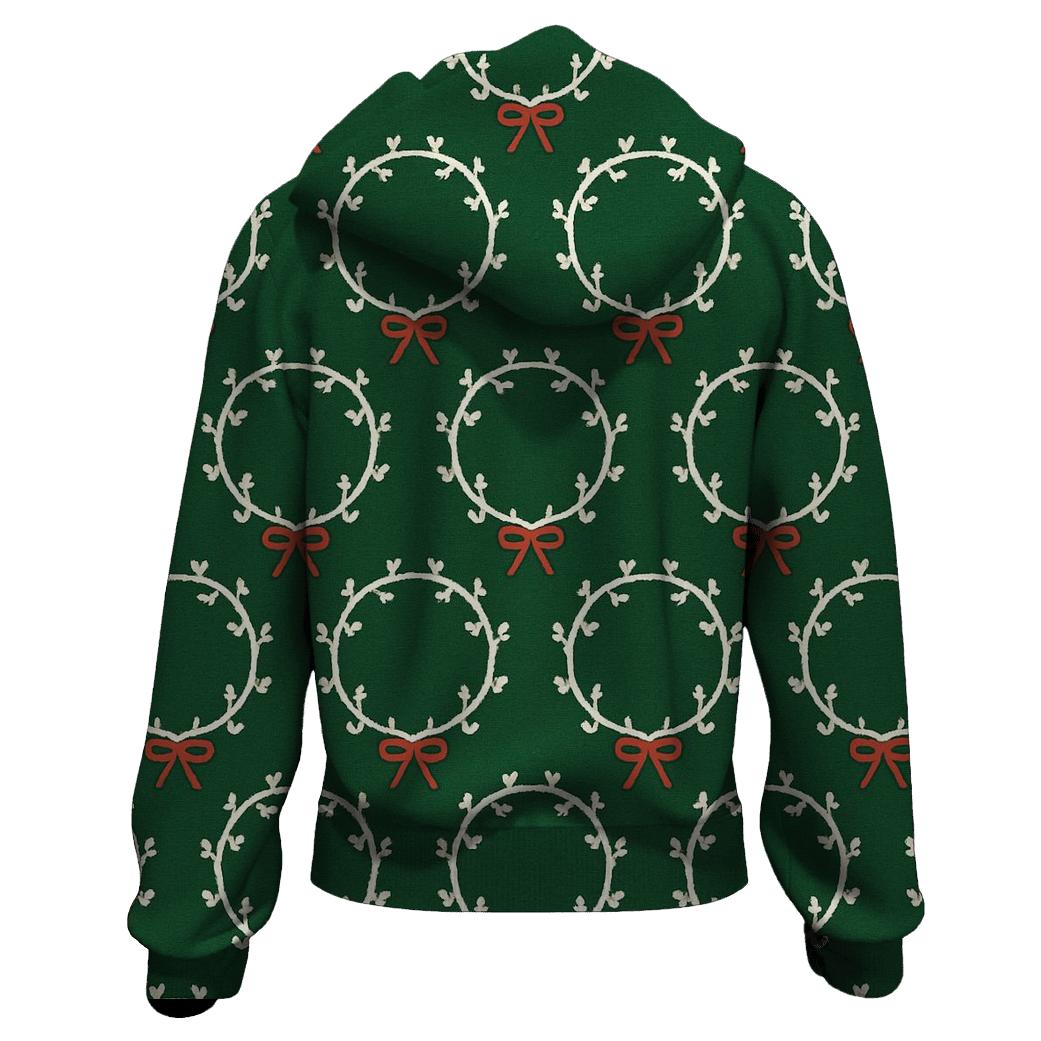 White Wreath Chain Links On Forest Green Background printed hoodies