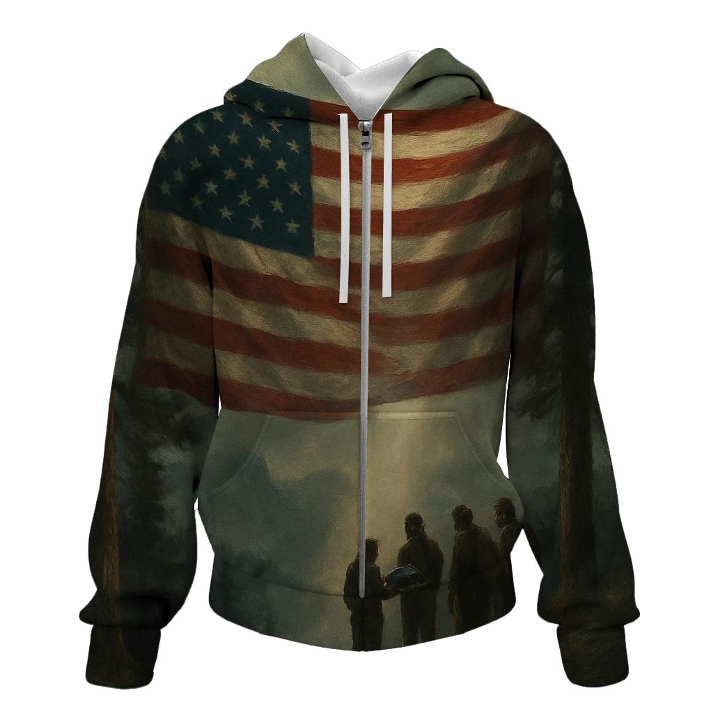 Mountain Memorial Ray Through Flag Fabric graphic hoodies