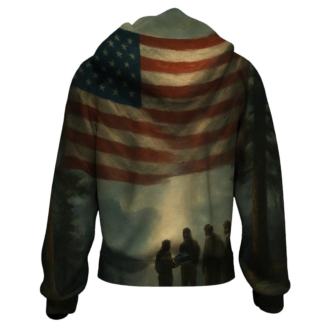 Mountain Memorial Ray Through Flag Fabric graphic hoodies
