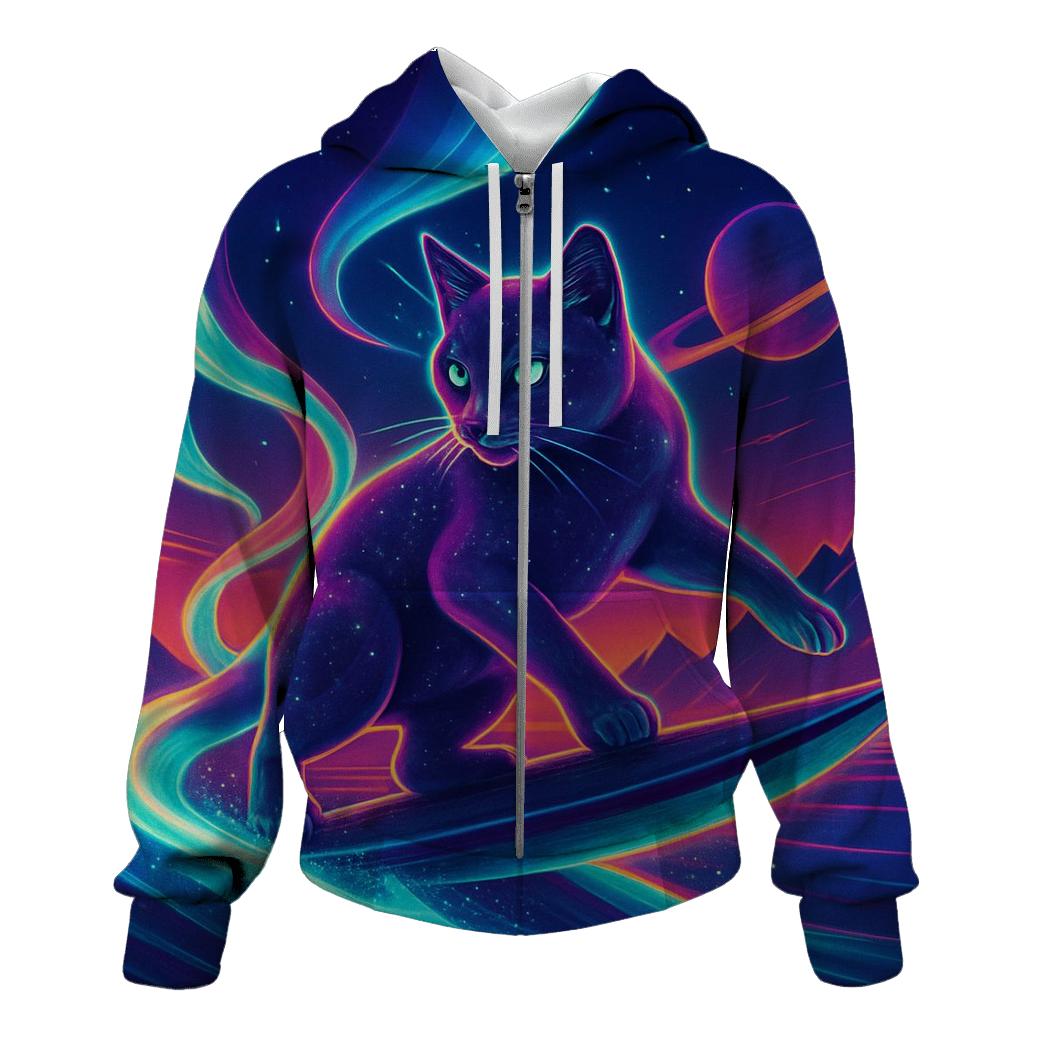Aurora Surfing Space Cat lightweight hoodies
