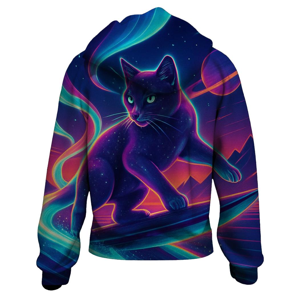 Aurora Surfing Space Cat lightweight hoodies