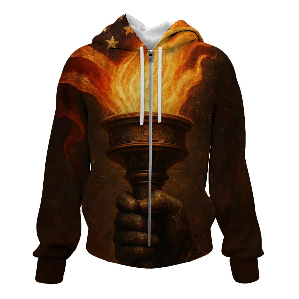 Liberty Torch With Flag Forged Metal Patina heavyweight hoodies