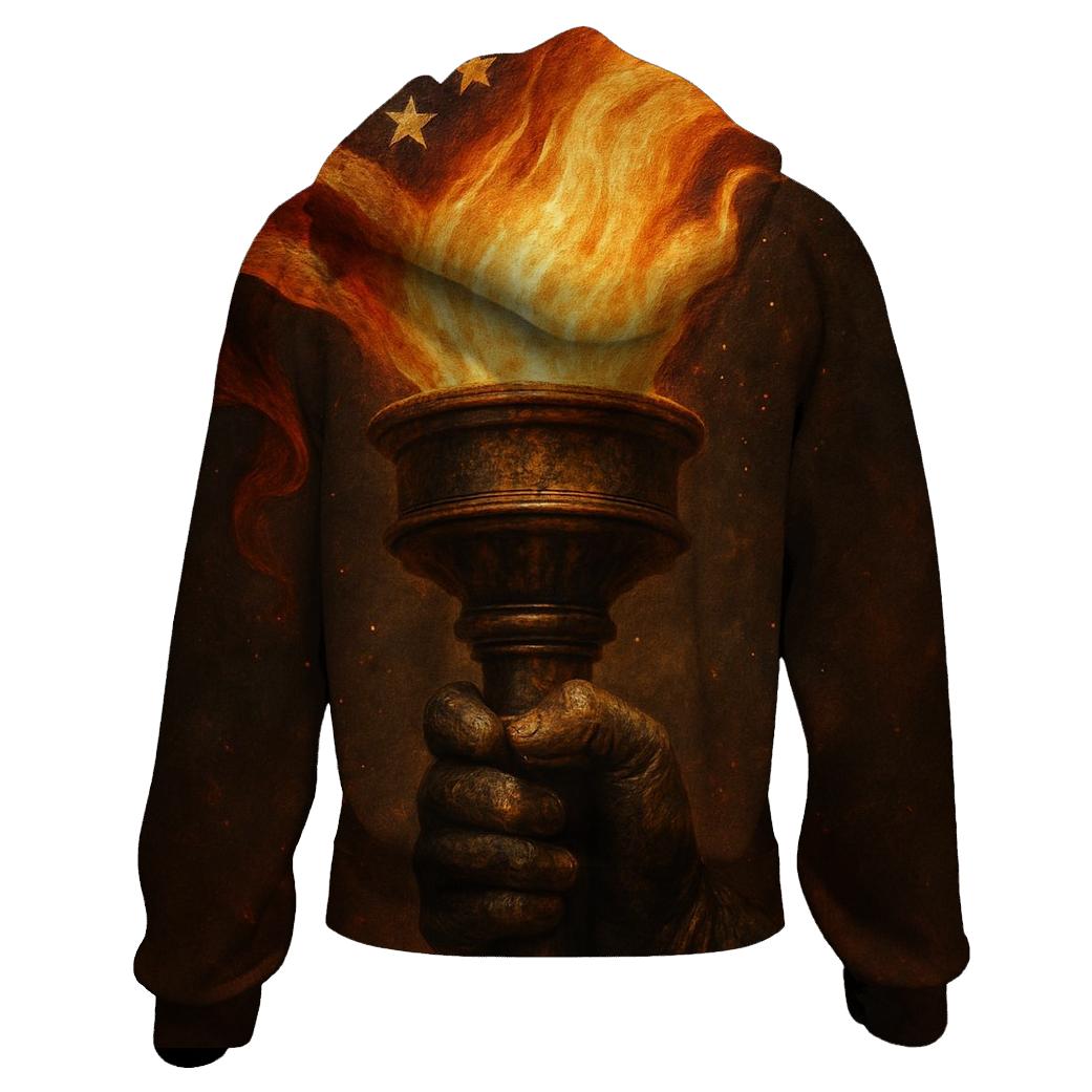 Liberty Torch With Flag Forged Metal Patina heavyweight hoodies