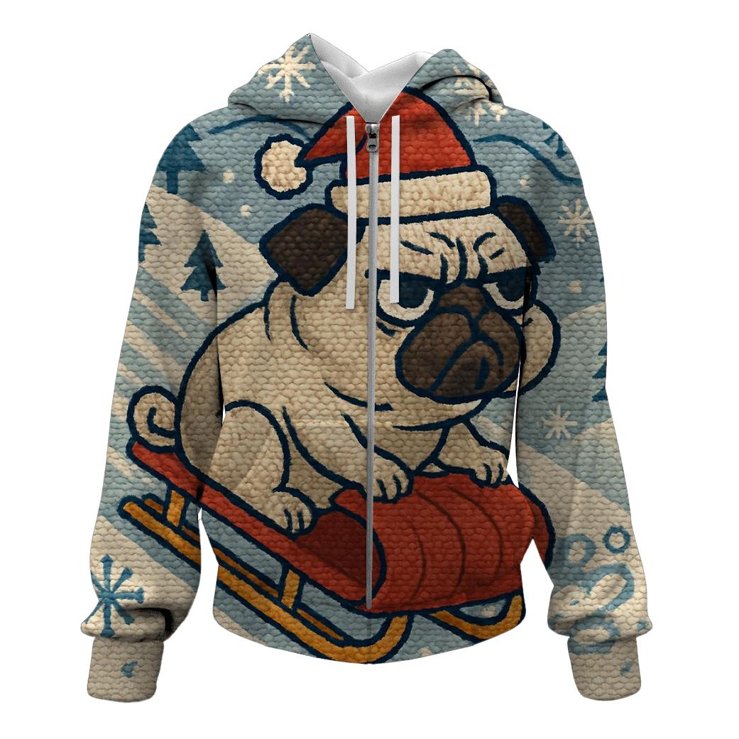 Retro Knit Sledding Pug Blizzard premium hoodies