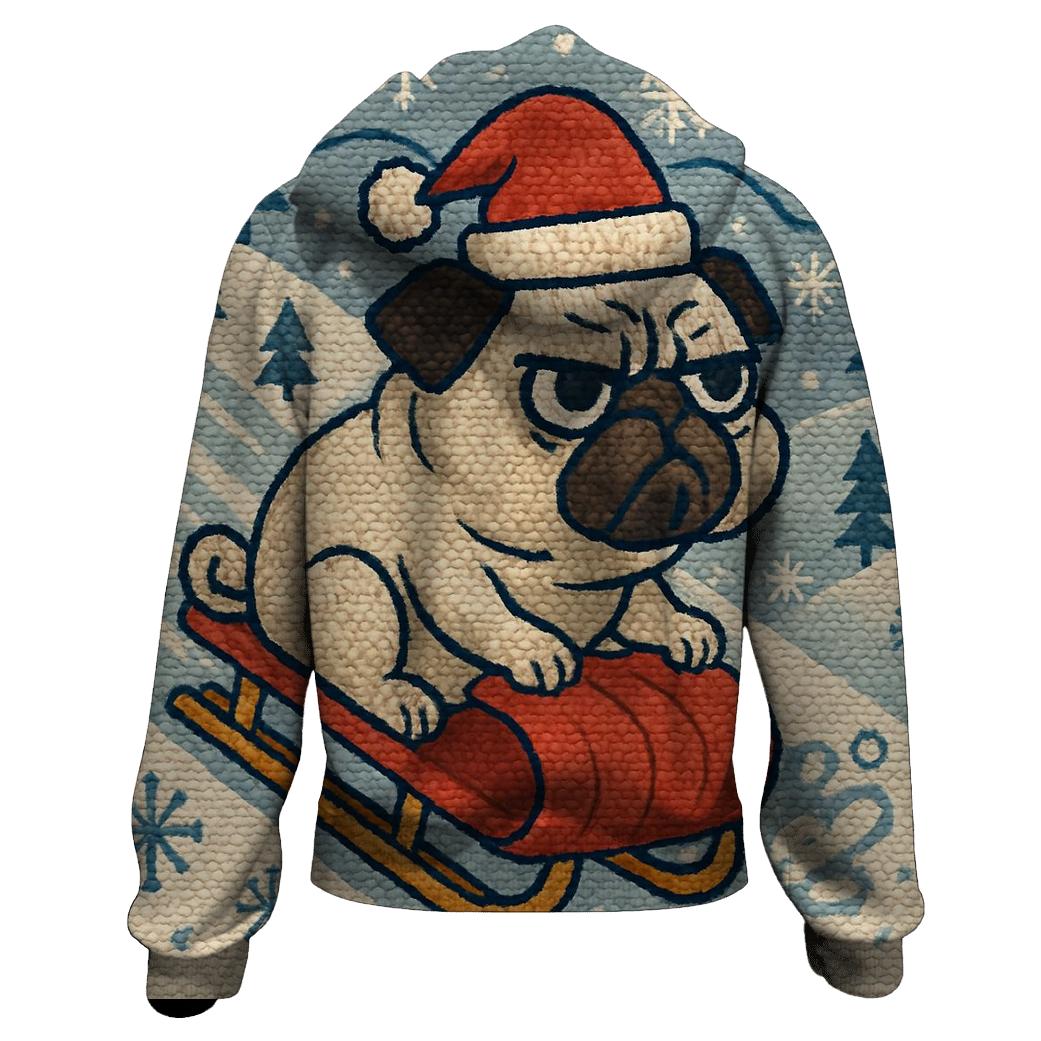 Retro Knit Sledding Pug Blizzard premium hoodies