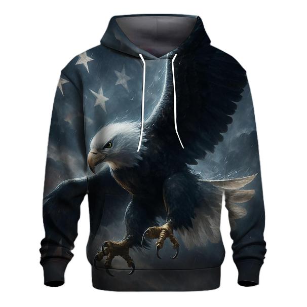 Eagle Guardian In Storm Lit Flag Sky heavyweight hoodies