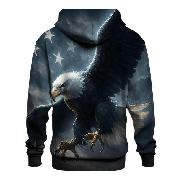 Eagle Guardian In Storm Lit Flag Sky heavyweight hoodies