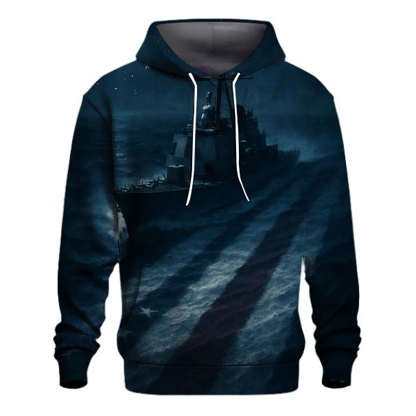 Naval Wake Carving Flag In Moonlight embroidered hoodies
