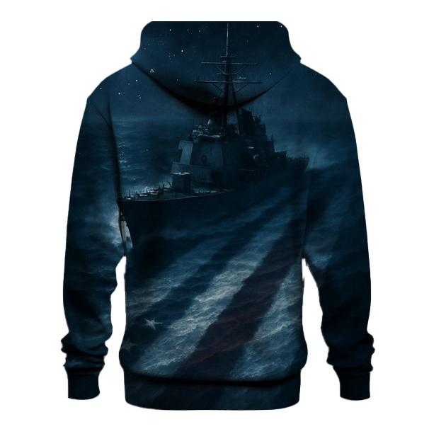 Naval Wake Carving Flag In Moonlight embroidered hoodies