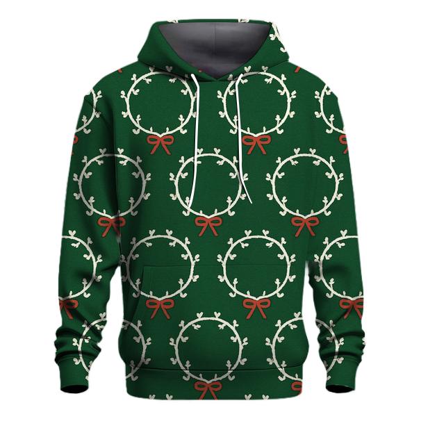 White Wreath Chain Links On Forest Green Background printed hoodies