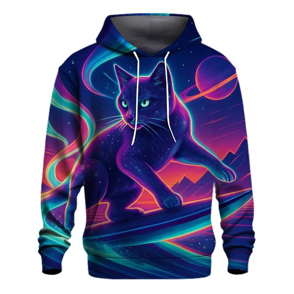 Aurora Surfing Space Cat premium hoodies
