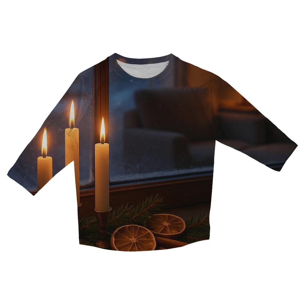 Candlelit Evergreen Window At First Snow casual three quarter sleeve shirts
