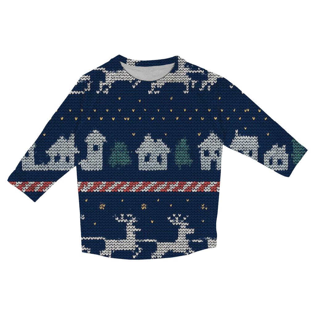 Santa Sleigh Skyline Stripe Design printed three quarter sleeve shirts
