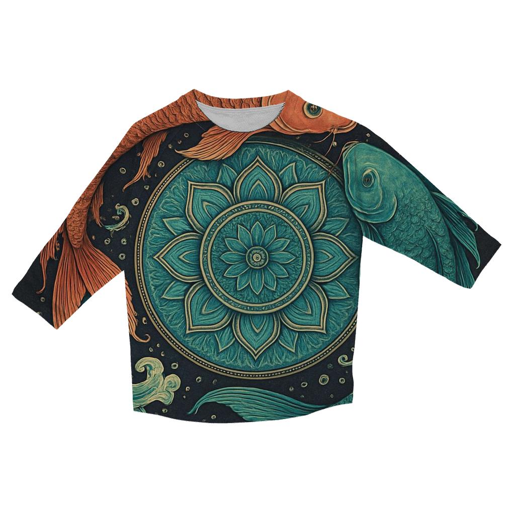Koi Fish Portal Mandala casual three quarter sleeve shirts