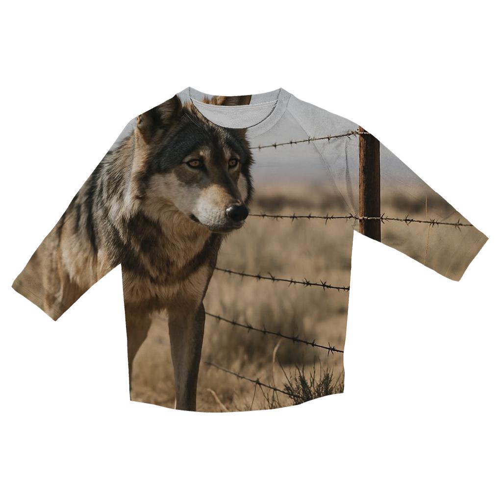 Desert Edge Wolf At A Cattle Fence Line stylish quarter sleeve tops