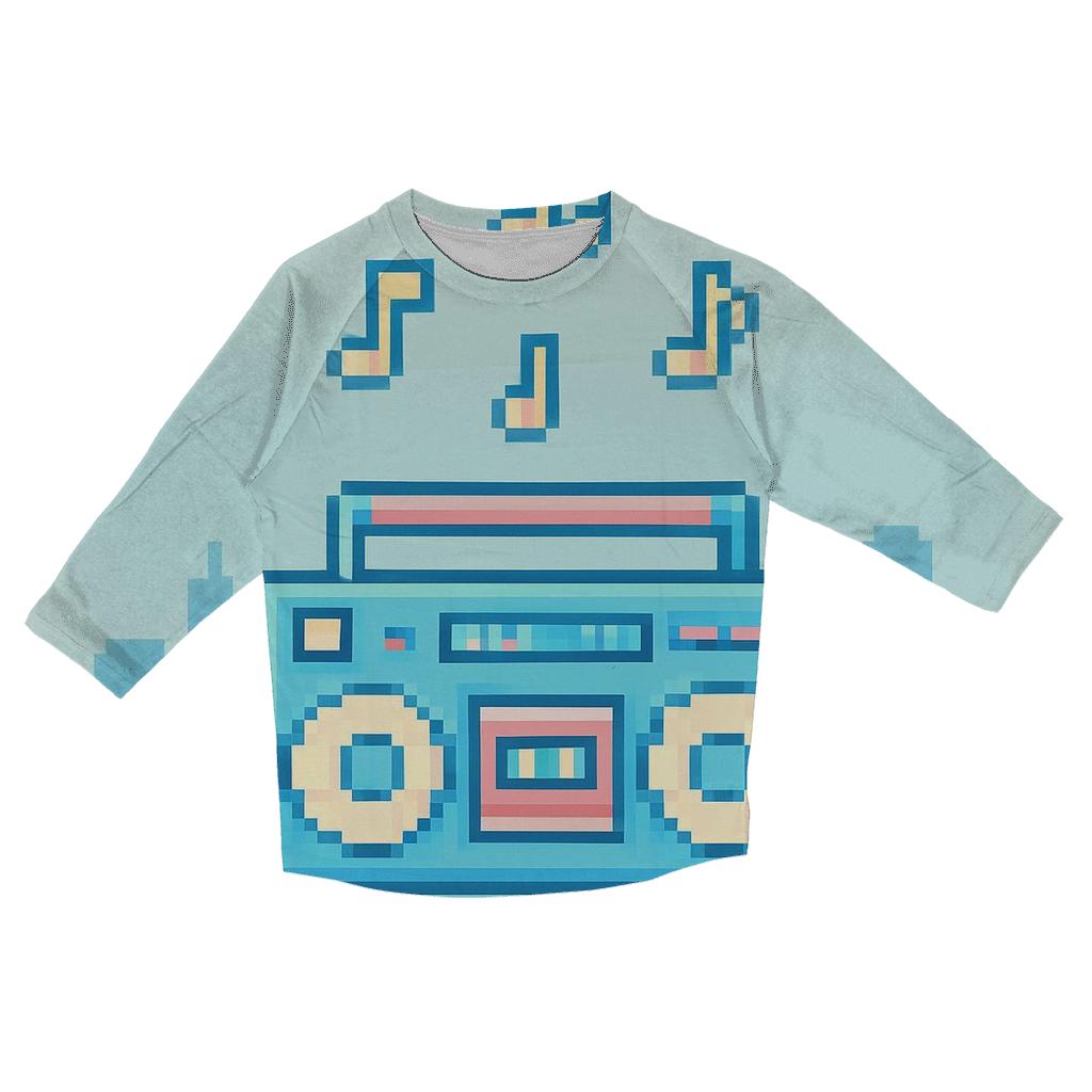 Pixel Boom Box Skyline printed three quarter sleeve shirts
