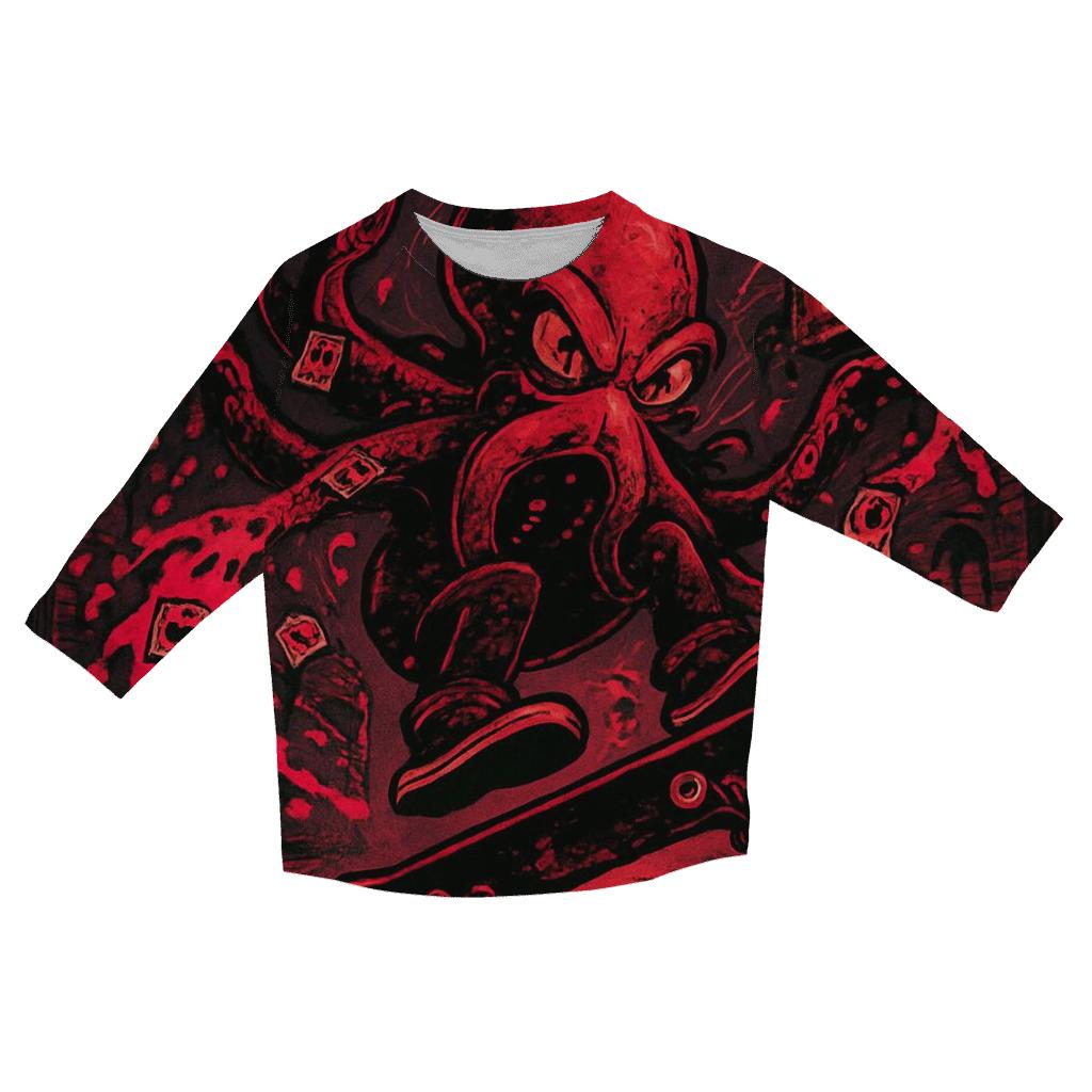 Graffiti Kraken Skate Riot printed three quarter sleeve shirts