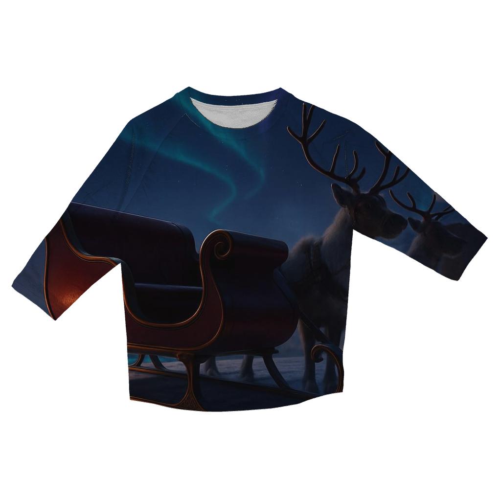 Midnight Sleigh On Frosted Rooftops printed three quarter sleeve shirts