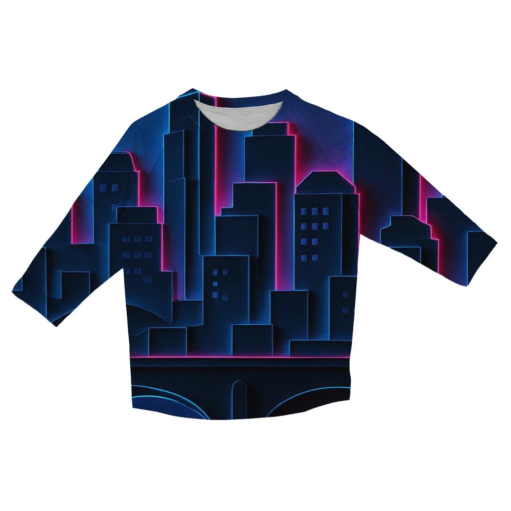 Neon Skyline Paper Cut Layers custom 3/4 sleeve shirts