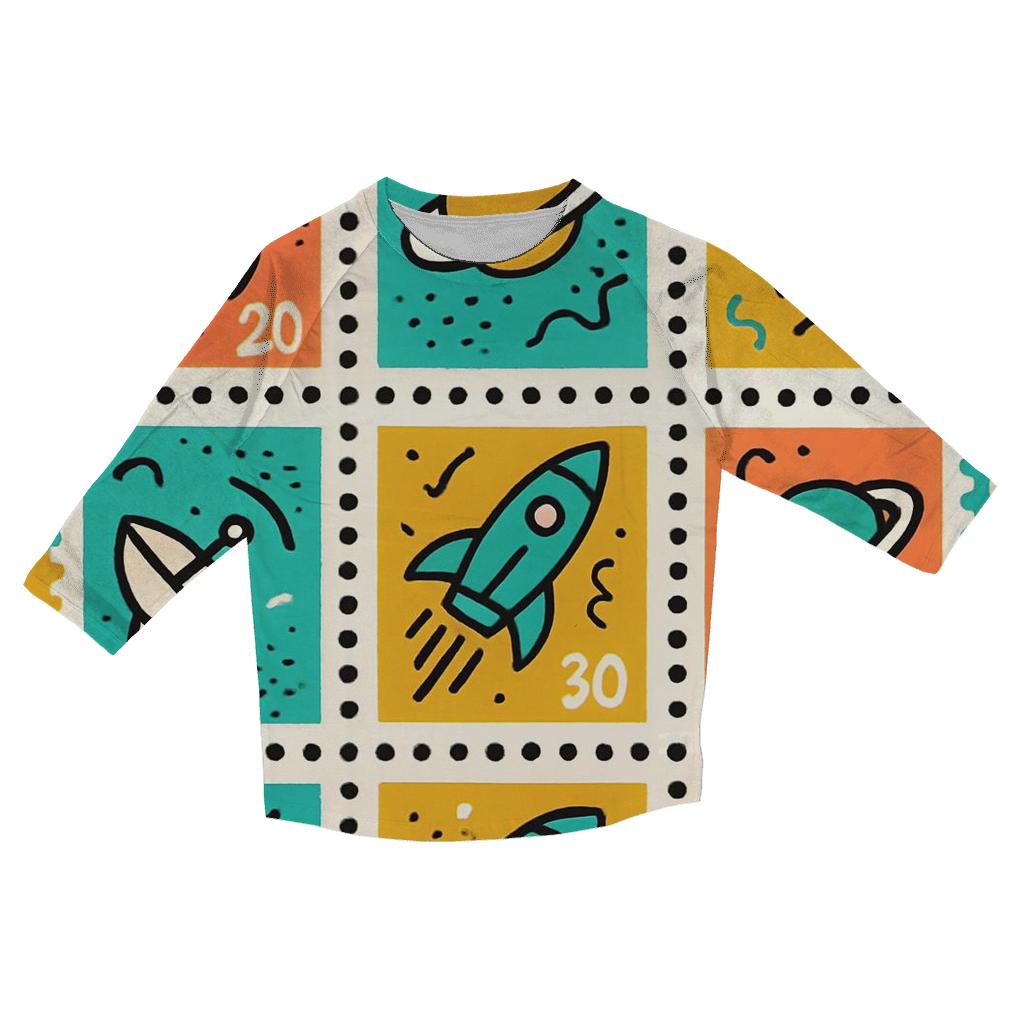 Memphis Space Postage Stamps printed three quarter sleeve shirts