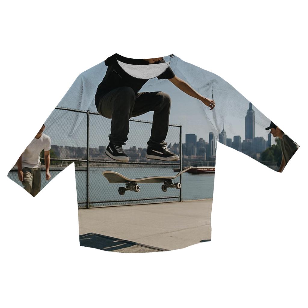 Harlem River Skate Park With Far Midtown Skyline custom 3/4 sleeve shirts