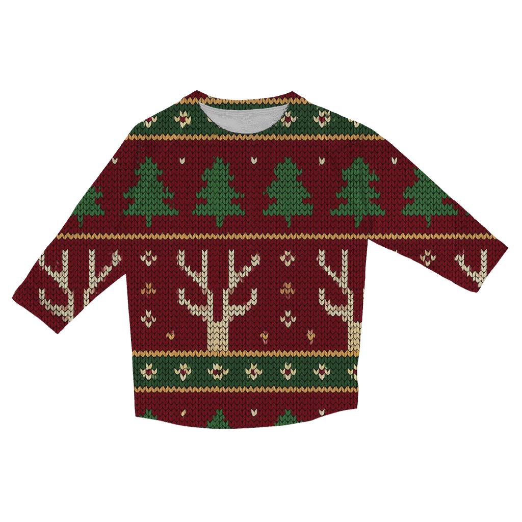 Reindeer Antler Fair Isle Ladder Design casual three quarter sleeve shirts