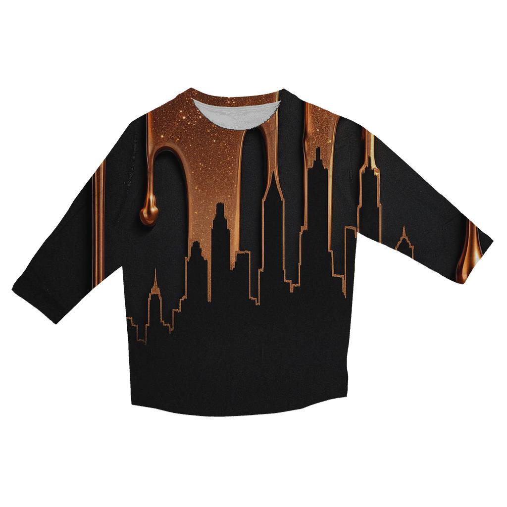 Copper Bronze Metallic Drip Skyline trendy 3/4 sleeve tops
